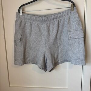 Tna Aritzia Cozy Fleece Boyfriend Cargo Shorts Heather Grey XL Loungewear